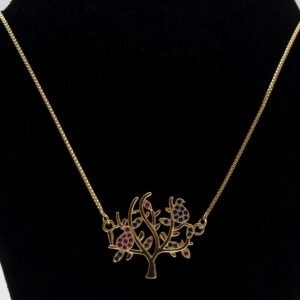 Colar Árvore com Pássaros Zircônias Coloridas Banhado em Ouro 18K