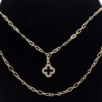 Colar Corrente Dupla com Trevo Cravejado Banhado em Ouro 18K