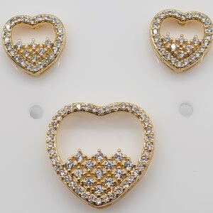 Conjunto Coração e Borda Cravejados com Zircônia Cristal Banhado em Ouro 18K