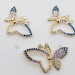 Conjunto Borboleta Versátil Zircônias Coloridas Banhado em Ouro 18K