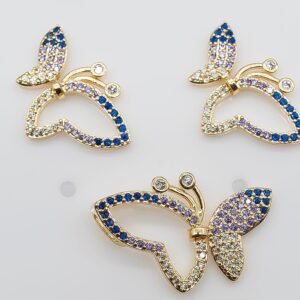 Conjunto Borboleta Versátil Zircônias Coloridas Banhado em Ouro 18K