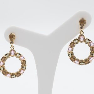 Brinco Luxo Círculo Colorido com Zircônia (champagne, rosa e cristal) Banhado em Ouro 18K