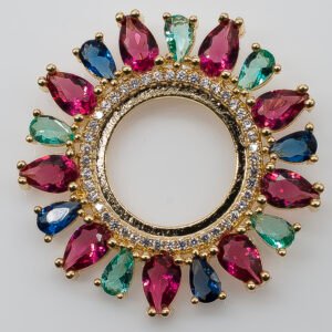 Pingente Luxo Círculo Zircônias Coloridas Banhado em Ouro 18K