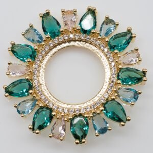 Pingente Luxo Círculo Zircônias Verdes Banhado em Ouro 18K