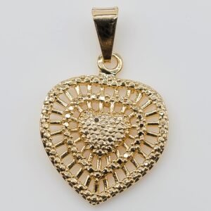 Pingente Coração Vazado e Detalhado com Bolinhas Banhado em Ouro 18K
