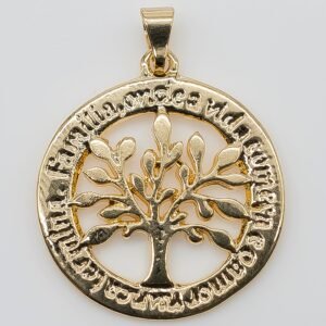 Pingente Árvore da Vida e Círculo com Escritas Banhado em Ouro 18K