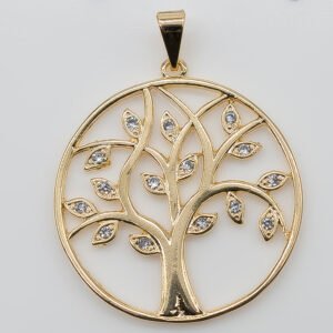 Pingente Circular Árvore da Vida com Zircônias Cristal Banhado em Ouro 18K