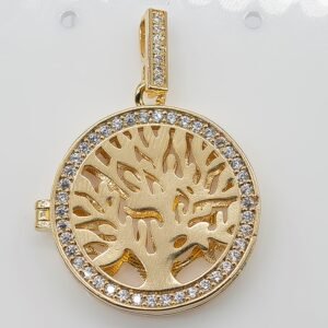 Pingente Versátil Árvore com Círculo Cravejado Banhado em Ouro 18K