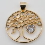 Pingente Árvore da Vida com Coração Pendurado Banhado em Ouro 18K