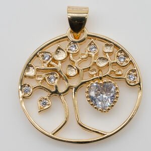 Pingente Árvore da Vida com Coração Pendurado Banhado em Ouro 18K