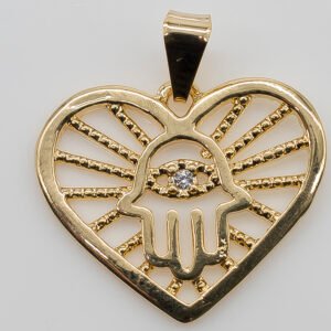 Pingente Coração com Mão de Fátima Banhado em Ouro 18K