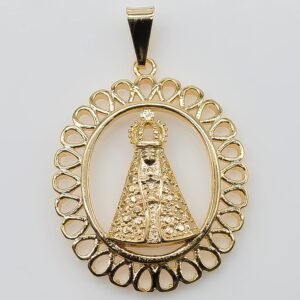 Pingente Oval com Detalhes e Santa Banhado em Ouro 18K