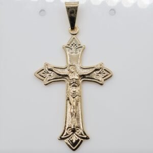 Pingente Cruz Detalhada com Cristo Banhado em Ouro 18K