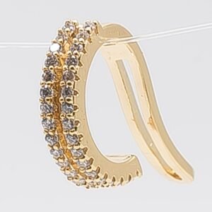 Piercing Fake com 2 Tiras Cravejadas Zircônia Cristal Banhado em Ouro 18K