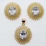 Conjunto Design de Fogos de Artifício com Zircônia Cristal Banhado em Ouro 18K