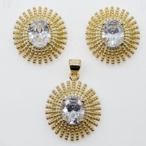 Conjunto Design de Fogos de Artifício com Zircônia Cristal Banhado em Ouro 18K