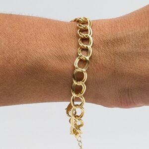 Pulseira Com Elos Duplos Banhada em Ouro 18K