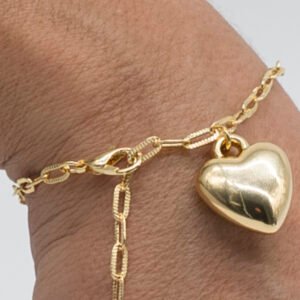 Pulseira com Pingente de Coração Banhado em Ouro 18K