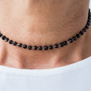 Colar Choker Zircônias Pretas Redondas Banhado em Ouro 18K