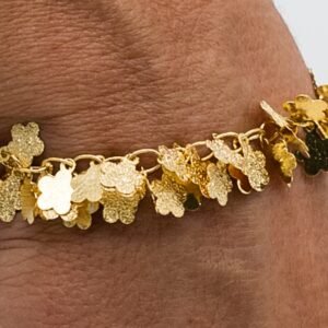 Pulseira Flores Lisas Penduradas Banhada em Ouro Banhada em Ouro 18K