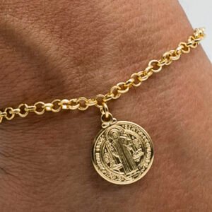 Pulseira Pingente São Bento Banhada em Ouro 18K