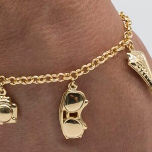 Pulseira Berloques de Óculos, Câmera e Tênis Banhada em Ouro 18K