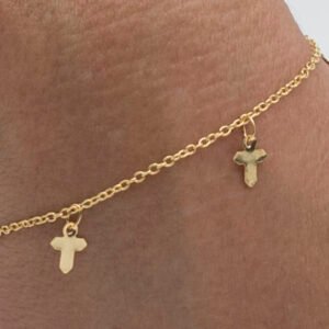 Pulseira Cruzes Pequenas Penduradas Banhada em Ouro 18K