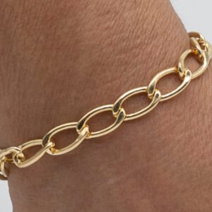 Pulseira Elos Ovais Lisos Banhada em Ouro 18K