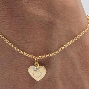 Pulseira Pingente Coração e Ponto de Luz Banhada em Ouro 18K