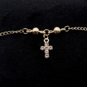 Pulseira Infantil Cruz Cravejada com Zircônia Cristal Banhada em Ouro 18K