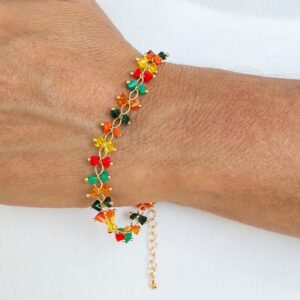 Pulseira Zircônias Duplas Coloridas Banhada em Ouro 18K