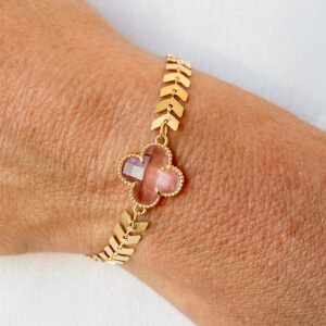 Pulseira de Setas com Pingente Trevo Cristal Banhada em Ouro 18K