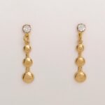 Brinco Zircônia Cristal e Bolas Lisas Penduradas Banhado em Ouro 18K