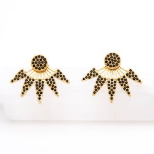 Brinco Leque Zircônias Pretas Banhado em Ouro 18K