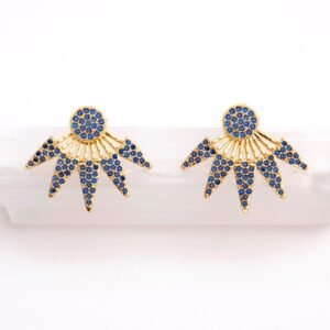 Brinco Leque Zircônia Azul Banhado em Ouro 18K