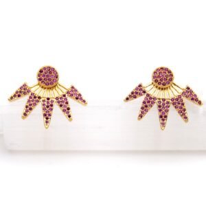 Brinco Leque Zircônias Rosas Banhado em Ouro 18K