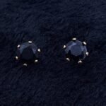 Brinco Redondo Zircônia Preta Médio Banhado em Ouro 18K