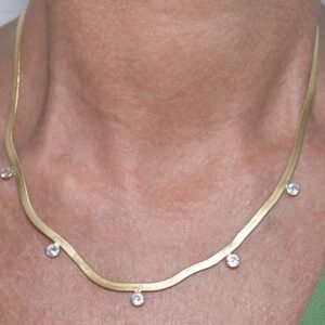 Colar Corrente Lisa com Zircônias Cristal Banhado em Ouro 18K