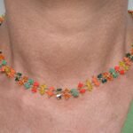 Colar Zircônias Duplas Coloridas Banhado em Ouro 18K