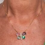 Colar Borboleta Zircônias Coloridas e Cristal Banhado em Ouro 18K