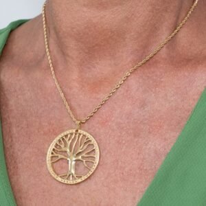 Colar Árvore da Vida Luxo com Corrente Portuguesa Banhado em Ouro 18K