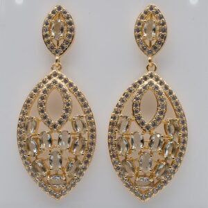 Brinco Luxo Gota Cravejado com Zircônia Cristal e Champagne Banhado em Ouro 18K