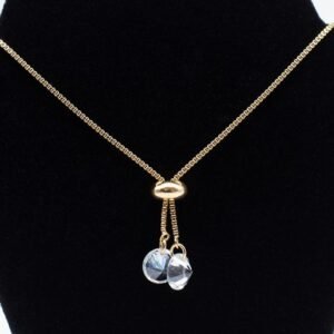 Colar Gravata com 2 Zircônias Cristal Banhado em Ouro 18K