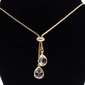 Colar Gravata com 2 Zircônias Cristal Detalhadas Banhado em Ouro 18K