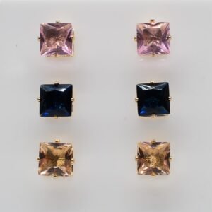 Brinco Zircônia Quadrada Azul Banhado em Ouro 18K