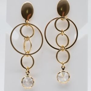 Brinco Vazado Trabalhado em Círculos e Zircônia Cristal Banhado em Ouro 18K