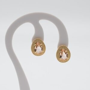 Brinco Trabalhado com Zircônia Champagne Banhado em Ouro 18K