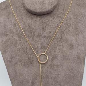 Colar Gravatinha Regulável com Círculo e Palito Banhado em Ouro 18K