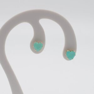 Brinco Coração Médio Zircônia Verde Água Banhado em Ouro 18K