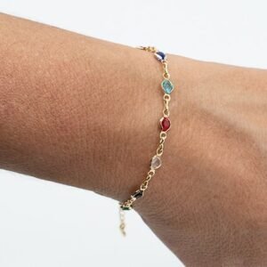 Pulseira Elos Intercalados com Zircônias Pequenas Coloridas Banhada em Ouro 18K